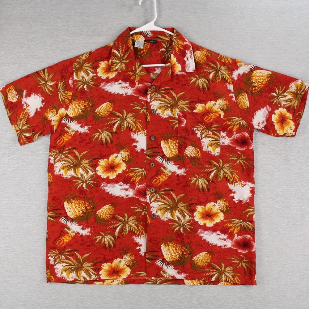 Maui Trading Company Hawaiian Shirt Mens L Red Floral Short Sleeve Polyester